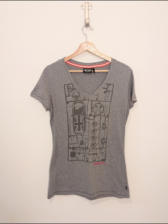 Mini Cooper Women's Gray V-Neck Graphic Tee Size Large
